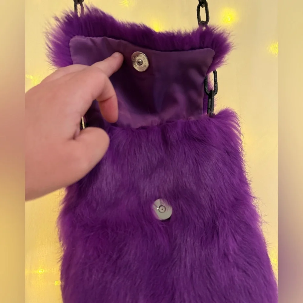Purple Genuine Rabbit Fur Bag - Picture 3 of 3